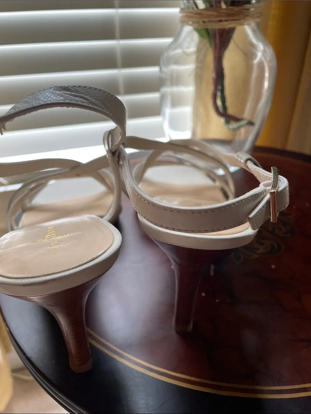 Cole Haan Silver Leather Strappy Mid-Heel Sandals